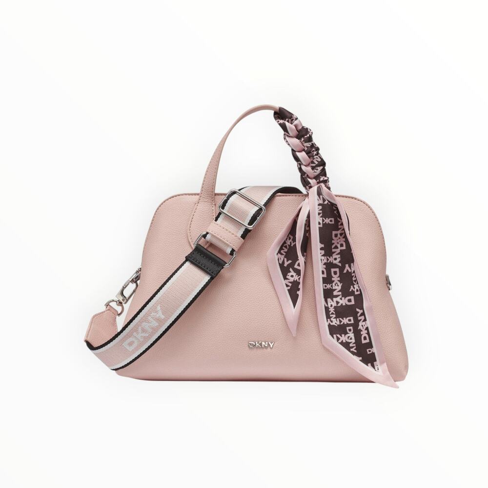 DKNY Blush Pink Textured Dome Satchel Handbag with Scarf Accent